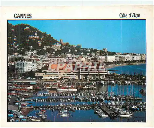 Moderne Karte Cannes Cote d'Azur Le Palais des Festivals et des Congres Le Vieux Port et la Croisette Bateaux