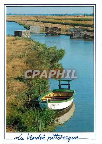 Moderne Karte La Vendee Pittoresque (France) Image du Marais L'Etier du Sud Bateau