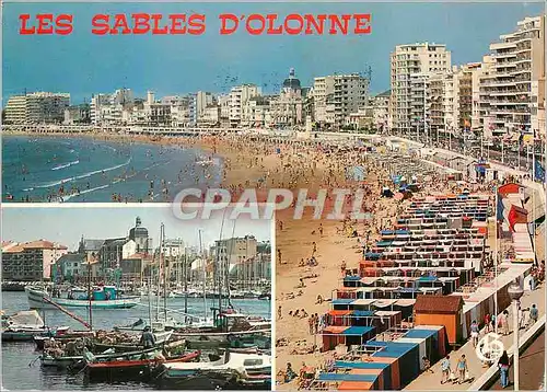 Cartes postales moderne Les Sables d'Olonne La Plage Le Remblai et le Port de Peche Bateaux