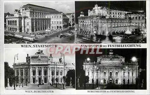 Cartes postales moderne Wien Staatsoper Staatsoper Bei Festbeleuchtung Burgthater Burgthater bei Festbeleuchtung