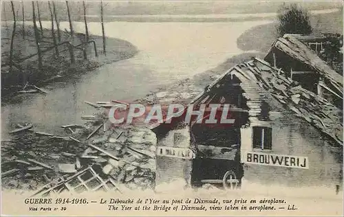 Cartes postales Guerre 1914 1916 Le Debouche de l'Yser au Pont de Dixmude vue prise en aeroplane Militaria