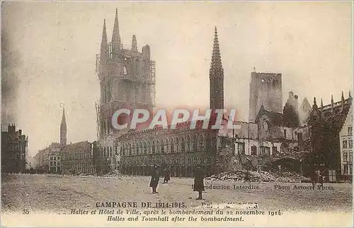 Cartes postales Campagne de 1914 1915 Halles et Hotel de Ville apres le Bombardement du 22 Novembre 1914 Militar