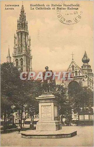 Cartes postales Antwerpen Anvers la Cathedrale et Statue Rubens