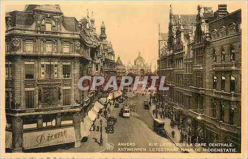 Cartes postales Antwerpen Anvers Rue Leys vers la Gare Centrale Tramway
