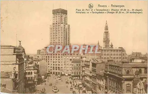 Cartes postales Antwerpen Anvers Place de Meir et Torengebouw (Hauteur 87.50m 24 Etages)