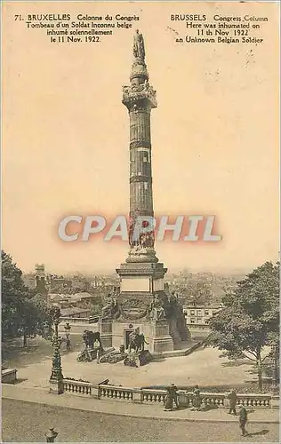 Cartes postales Bruxelles Colonne du Congres Tombeau d'un Soldat Inconnu Belge Inhume Solennellement le 11 Nov 1