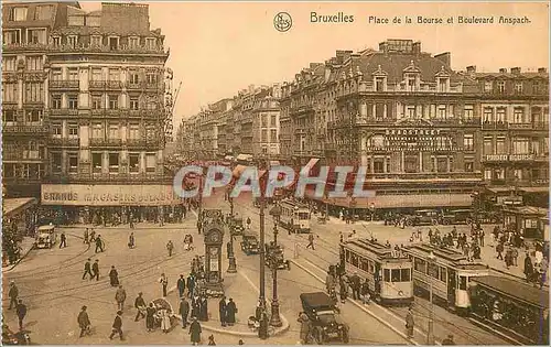 Cartes postales Bruxelles Place de la Bourse et Boulevard Anspach Tramway