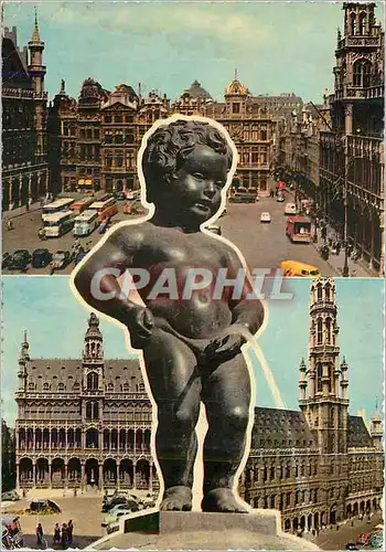 Moderne Karte Bruxelles Manneken Pis et vues de la Grand'Place