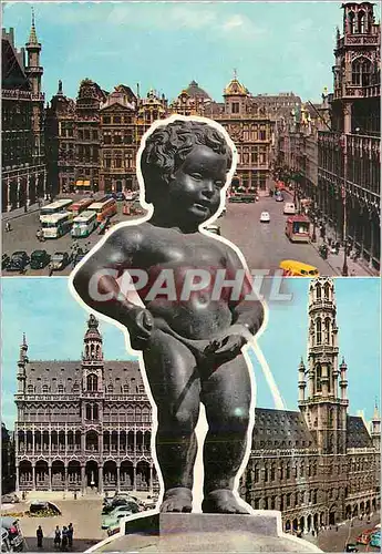Moderne Karte Bruxelles Manneken Pis et vues de la Grand'Place