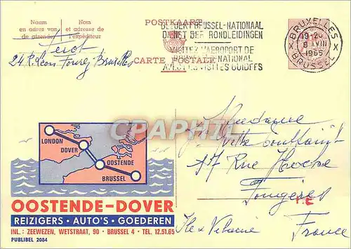 Entier Postal Bruxelles Oostende Dover Reizigers Auto's Goederen 1965