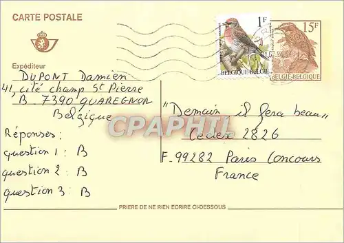 Entier Postal Belgique Oiseau Dupont
