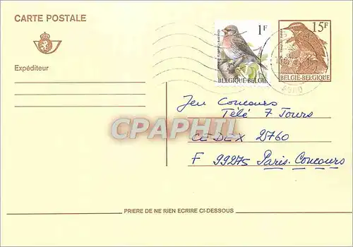 Entier Postal Belgique Oiseau