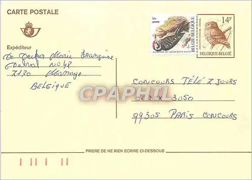 Entier Postal Belgique Oiseau  Decker