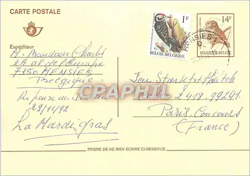 Entier Postal Belgique Oiseau  Baudauer