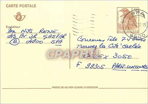 Entier Postal Belgique Oiseau Nys