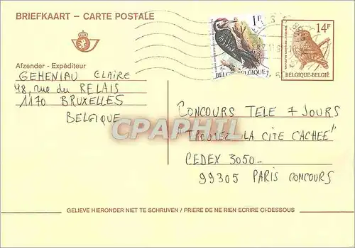 Entier Postal Belgique Oiseau Geheniau
