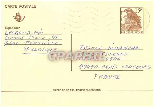 Entier Postal Belgique Oiseau Legrand