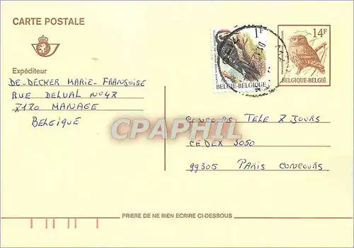 Entier Postal Belgique Oiseau De Decker