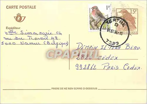 Entier Postal Belgique Oiseau Simon