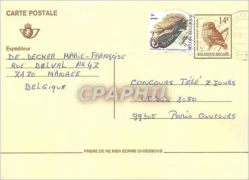 Entier Postal Belgique Oiseau De Decker