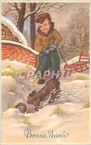 Moderne Karte Bonne Annee Enfant Chien Luge