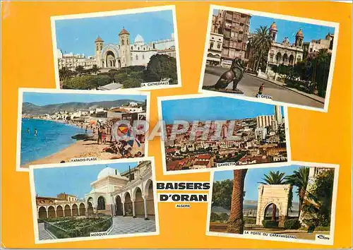 Cartes postales moderne Baisers d'Oran (Algerie) La cathedrale Paradis Plage Mosquee Gambetta L'opera