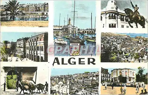 Cartes postales moderne Alger (El Djezair) Vu de l'Amiraute Statue de Jeanne d'Arc devant l'Hotel des Postes Ane Donkey
