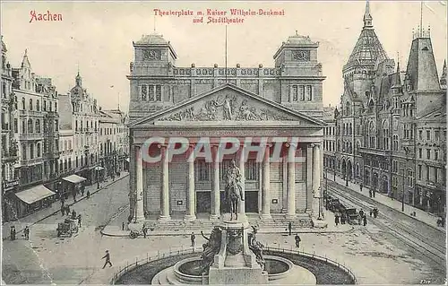 Cartes postales Aachen Thenterplatz m Kaiser Wilhelm Denkmal und Stadttheater