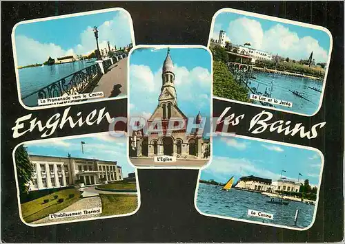 Moderne Karte Enghien les Bains (S et O) La promenade vers le casino Le lac et la jetee L'etablissement therma