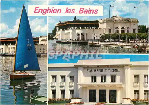 Moderne Karte Enghien les Bains (Val d'Oise) Le Lac et le Casino son Jardin L'Etablissement Thermal Bateau