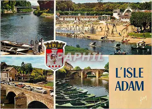 Cartes postales moderne L'Isle Adam (Val d'Oise) Couleurs et Lumiere de France Les Bords de l'Oise La Plage et Le Pont d