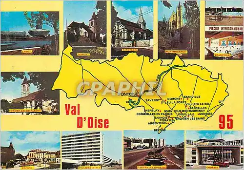Moderne Karte Val d'Oise  Chef Lieu Pontoise Cergy Domont Sarcelles Montmorency Piscine Garges les Gonesse Vil