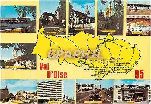 Moderne Karte Val d'Oise  Chef Lieu Pontoise Cergy Domont Sarcelles Montmorency Piscine Garges les Gonesse Vil