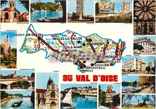 Moderne Karte Val d'Oise Auvers sur Oise Herblay Sarcelles Argenteuil Magny en Vexin Beaumont sur Oise Pontois