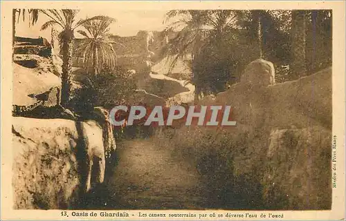 Cartes postales Oasis de Ghardaia Les Canaux Souterrains par ou se deverse l'eau de l'Oued