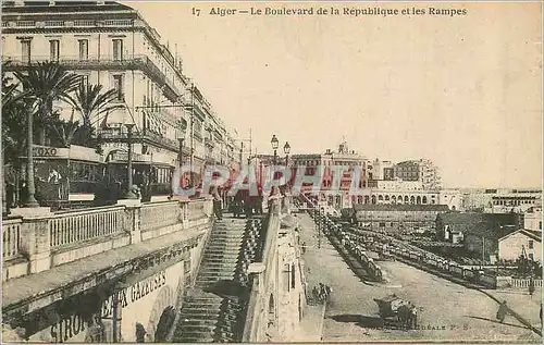 Cartes postales Alger Le Boulevard de la Republique et les Rampes Tramway