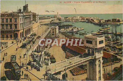 Cartes postales Alger Palais Consulaire et la Marine Tramway