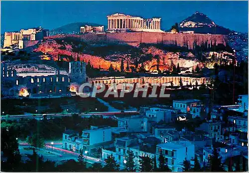 Moderne Karte Athenes Grece L'Acropole Illuminee