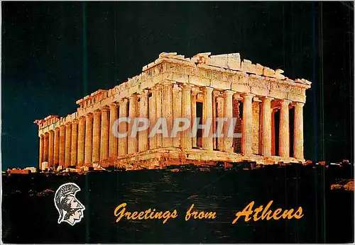 Moderne Karte Greetings from Athens L'Acropole Le Parthenon Illuminee