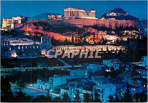 Moderne Karte Athenes l'Acropole Illuminee