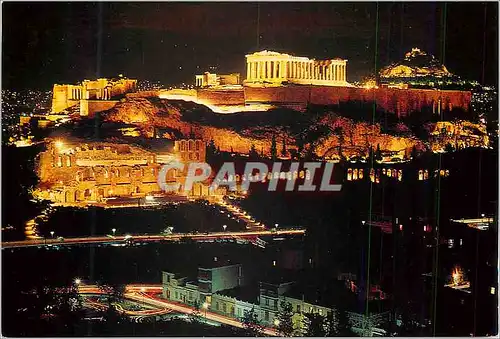 Moderne Karte Athenes L'Akropole Illuminee