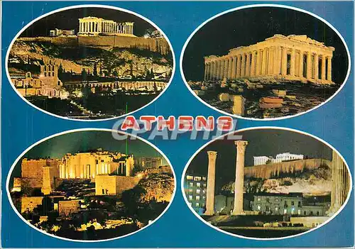 Moderne Karte Athenes L'Acropole Illuminee