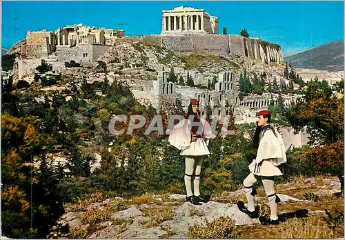 Moderne Karte Athenes Vue de l'Acropole Evzone Royale Guard Militaria