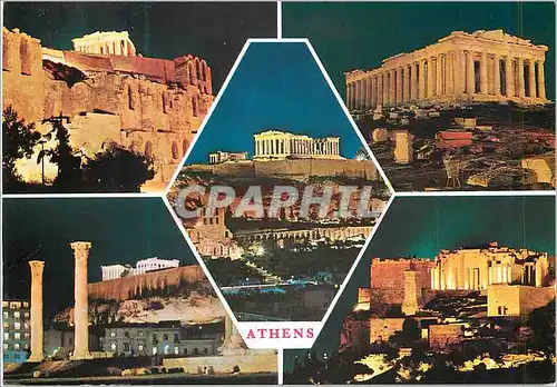 Moderne Karte Athenes L'Acropole Illuminee