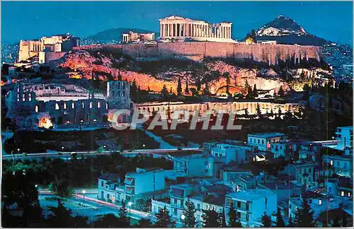 Moderne Karte Athenes L'Acropole Illuminee