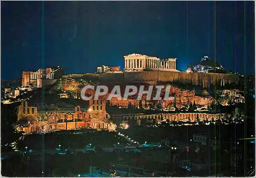 Moderne Karte Athenes L'Acropole Illuminee