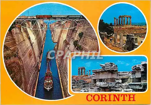 Cartes postales moderne Corinthe Bateaux Train