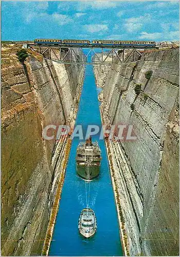 Cartes postales moderne Corinthe Le Canal Bateaux Train