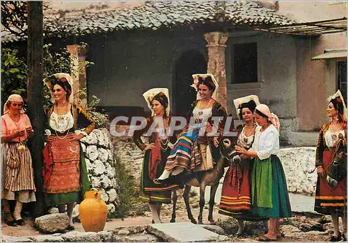 Moderne Karte Corfu Costumes Locales Greece Folklore Ane Donkey