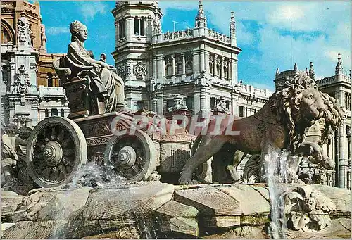 Cartes postales moderne Madrid Cibeles et Palais de Communications Lion